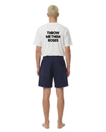 navy flat front shorts