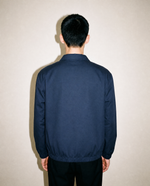thirdofthefifth Evan Jacket, navy blue zip-up jacket with blush pink cotton lining. unisex male female casual jacket. Australian fashion streetwear