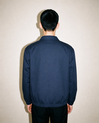 thirdofthefifth Evan Jacket, navy blue zip-up jacket with blush pink cotton lining. unisex male female casual jacket. Australian fashion streetwear