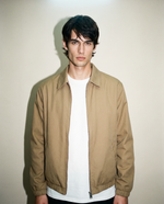 thirdofthefifth Evan Jacket, oatmeal, camel, dark beige zip-up jacket with blush pink cotton lining. unisex male female casual jacket. Australian fashion streetwear