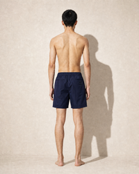 thirdofthefifth navy flat front shorts. cotton stretch comfortable. elastic waistband. unisex australian streetwear fashion